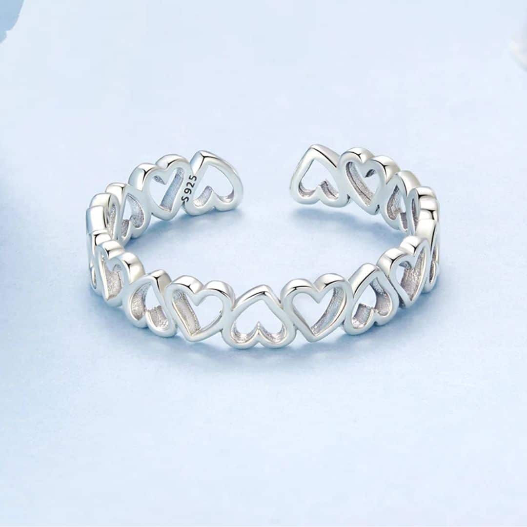 Anillo Plata 925 Corazones Invertidos Ajustable