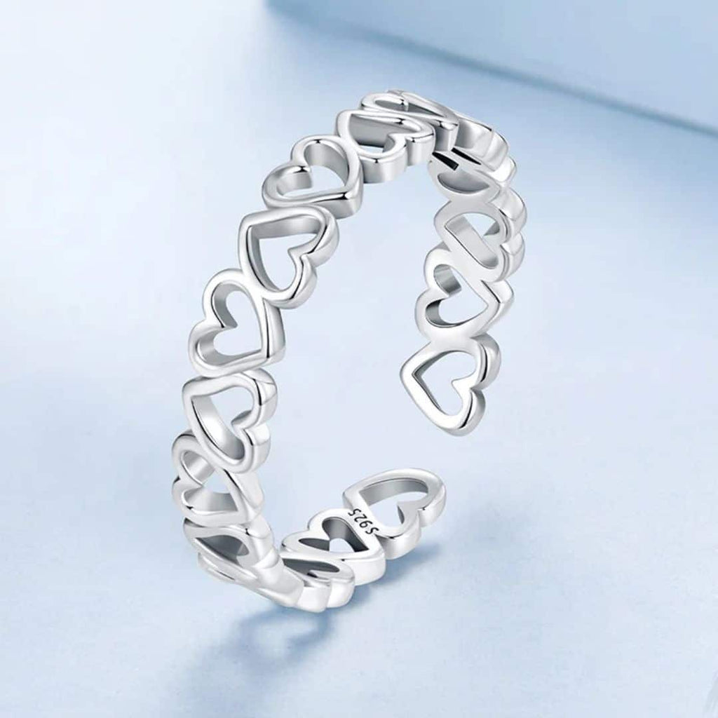 Anillo Plata 925 Corazones Invertidos Ajustable