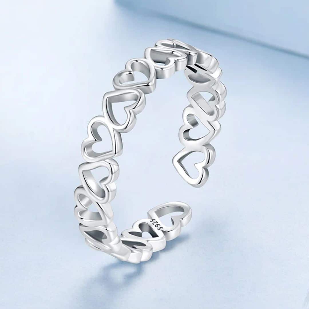 Anillo Plata 925 Corazones Invertidos Ajustable