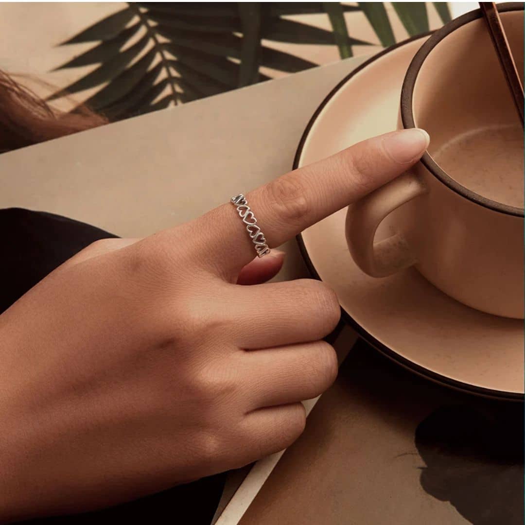 Anillo Plata 925 Corazones Invertidos Ajustable