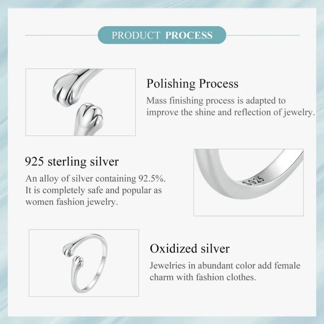 Anillo Plata 925 Patitas de Gato Ajustable