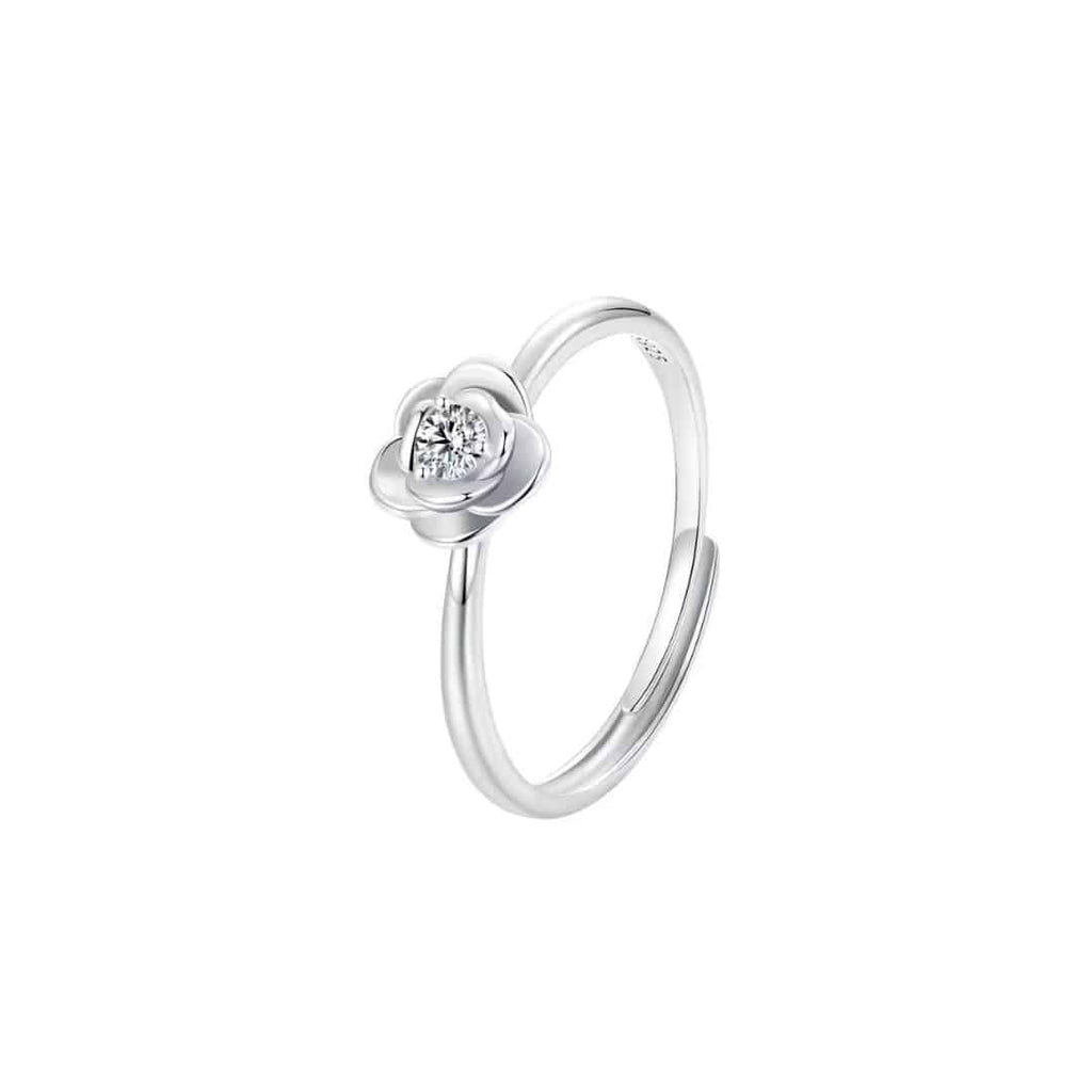 Anillo Plata 925 Flor Moissanita Ajustable