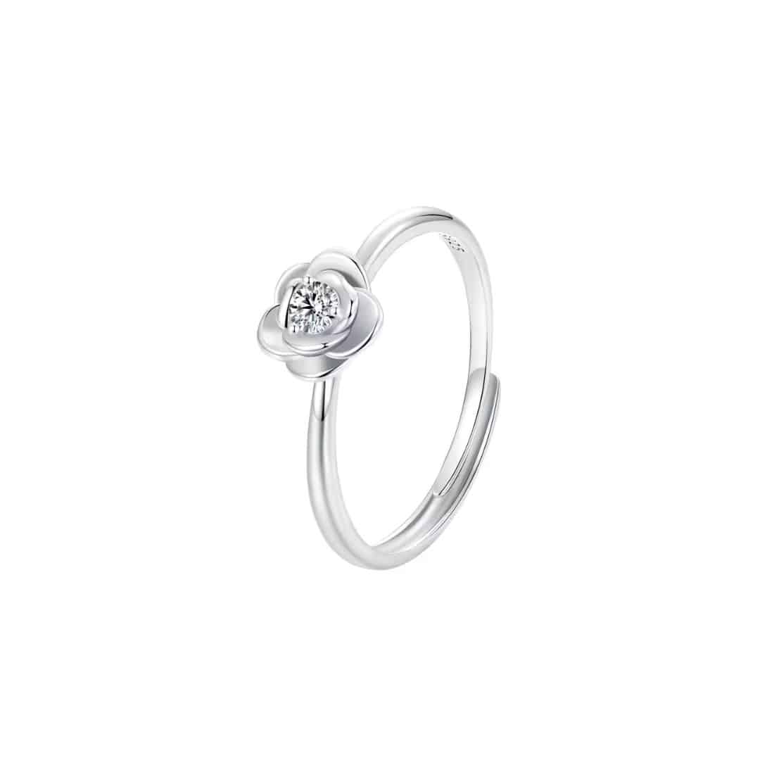 Anillo Plata 925 Flor Moissanita Ajustable