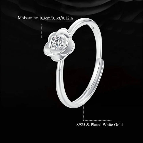 Anillo Plata 925 Flor Moissanita Ajustable