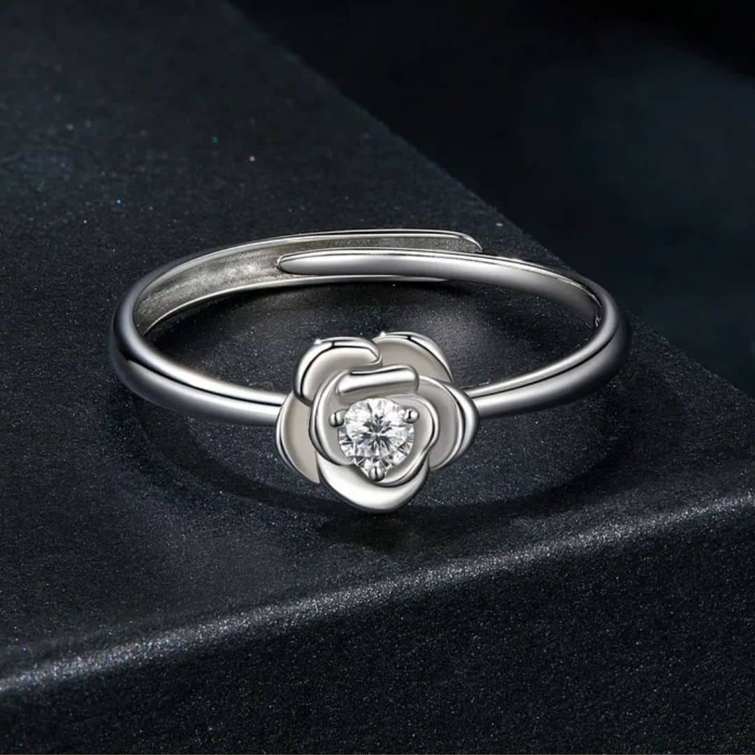 Anillo Plata 925 Flor Moissanita Ajustable