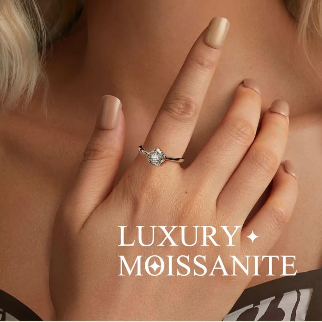 Anillo Plata 925 Flor Moissanita Ajustable