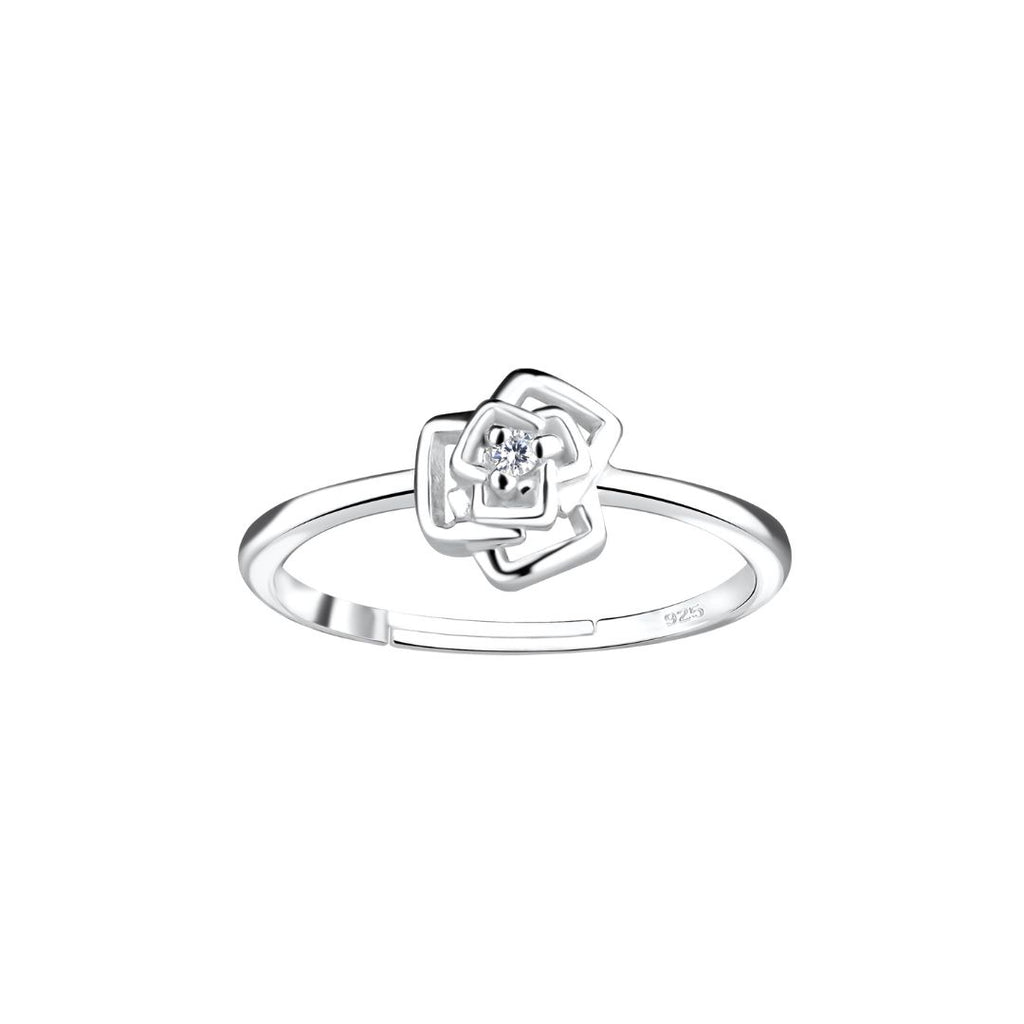 Anillo Plata 925 Flor Geometrica Ajustable