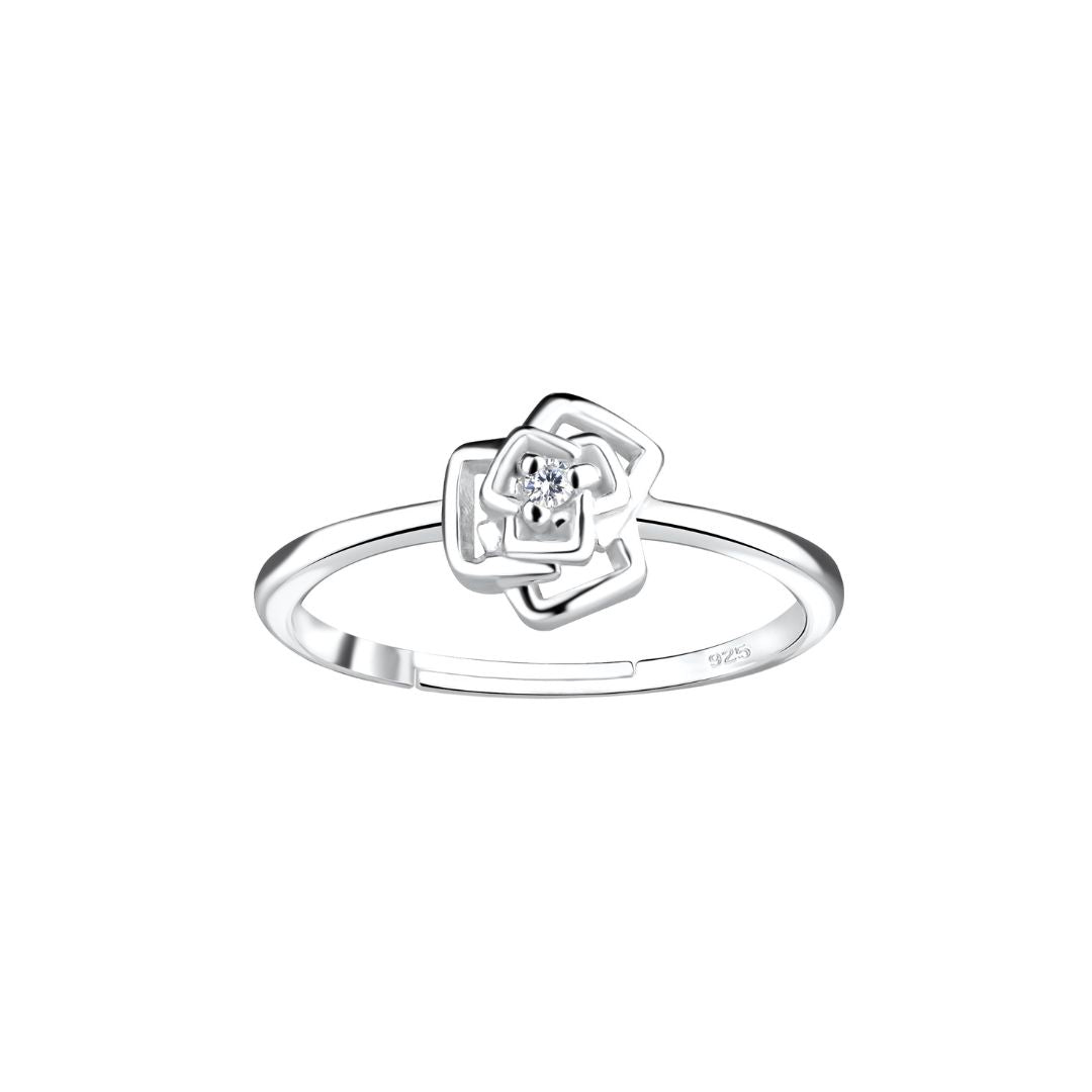 Anillo Plata 925 Flor Geometrica Ajustable