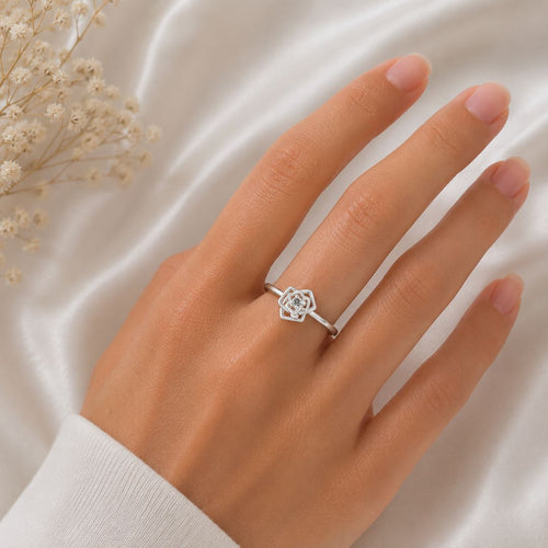 Anillo Plata 925 Flor Geometrica Ajustable