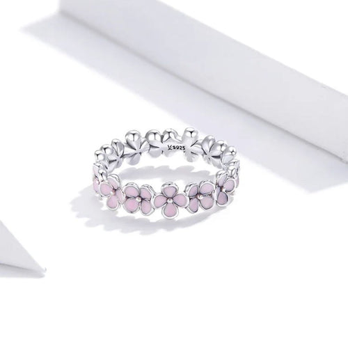 Anillo Plata 925 Flores Rosadas Talla 5