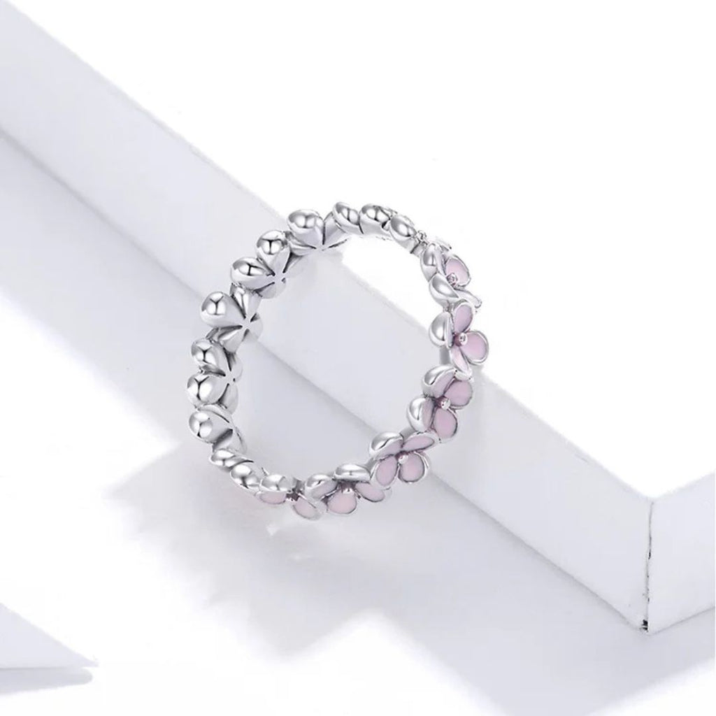 Anillo Plata 925 Flores Rosadas Talla 7