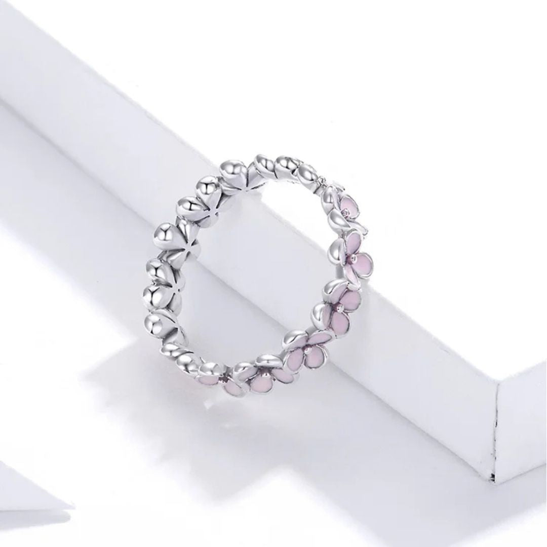 Anillo Plata 925 Flores Rosadas Talla 7