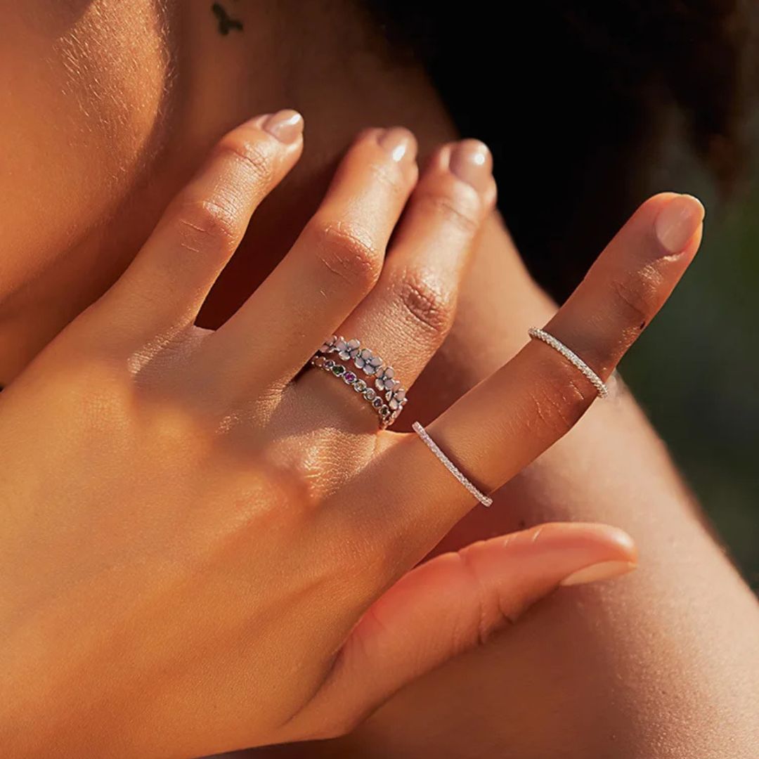 Anillo Plata 925 Flores Rosadas Talla 7