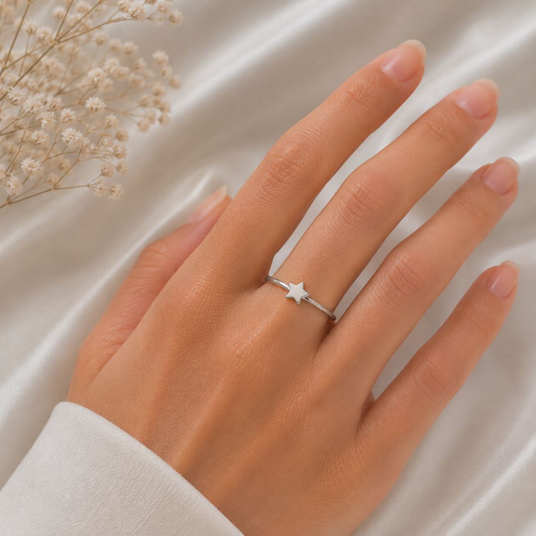 Anillo Plata 925 Luna Estrella Reversible