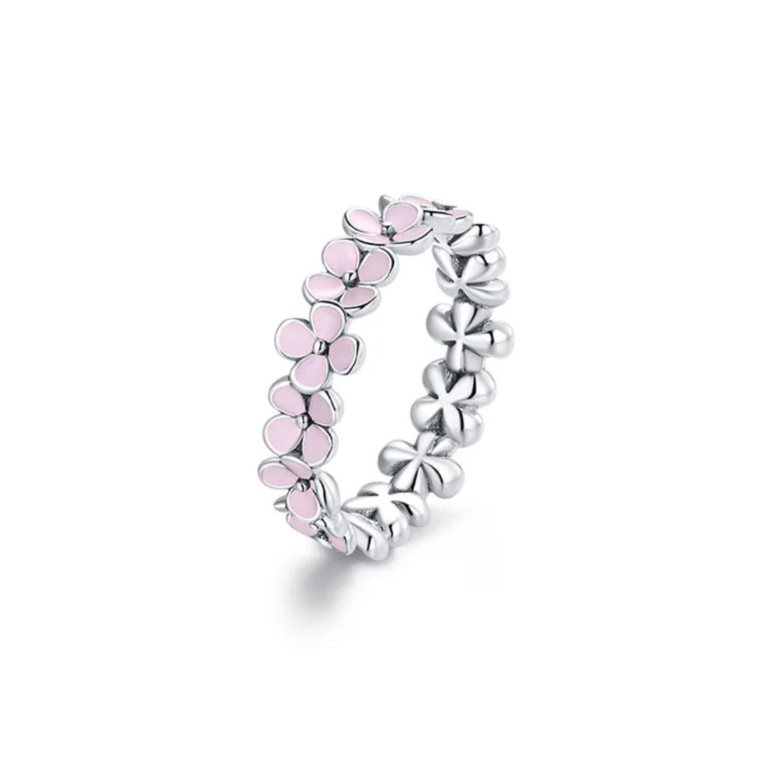 Anillo Plata 925 Flores Rosadas Talla 7