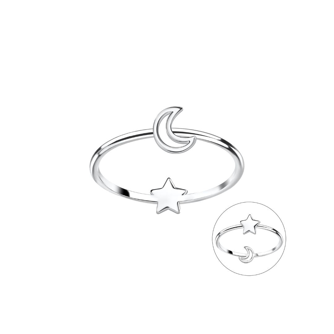 Anillo Plata 925 Luna Estrella Reversible