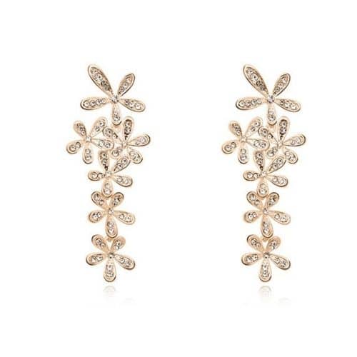 Aretes Dorados Flores con Cristales