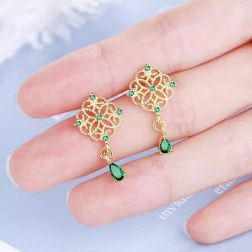 Aretes Dorados Gota Verde