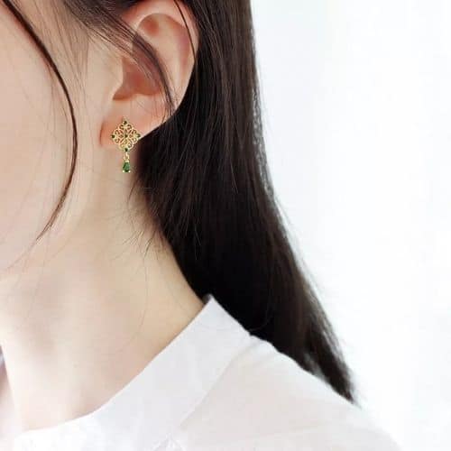 Aretes Dorados Gota Verde