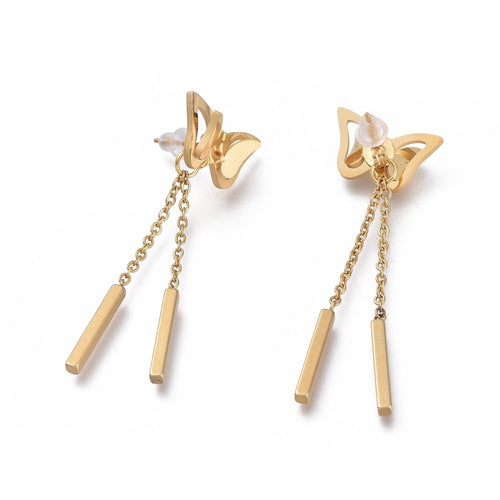 Aretes Dorados Mariposas Hilos