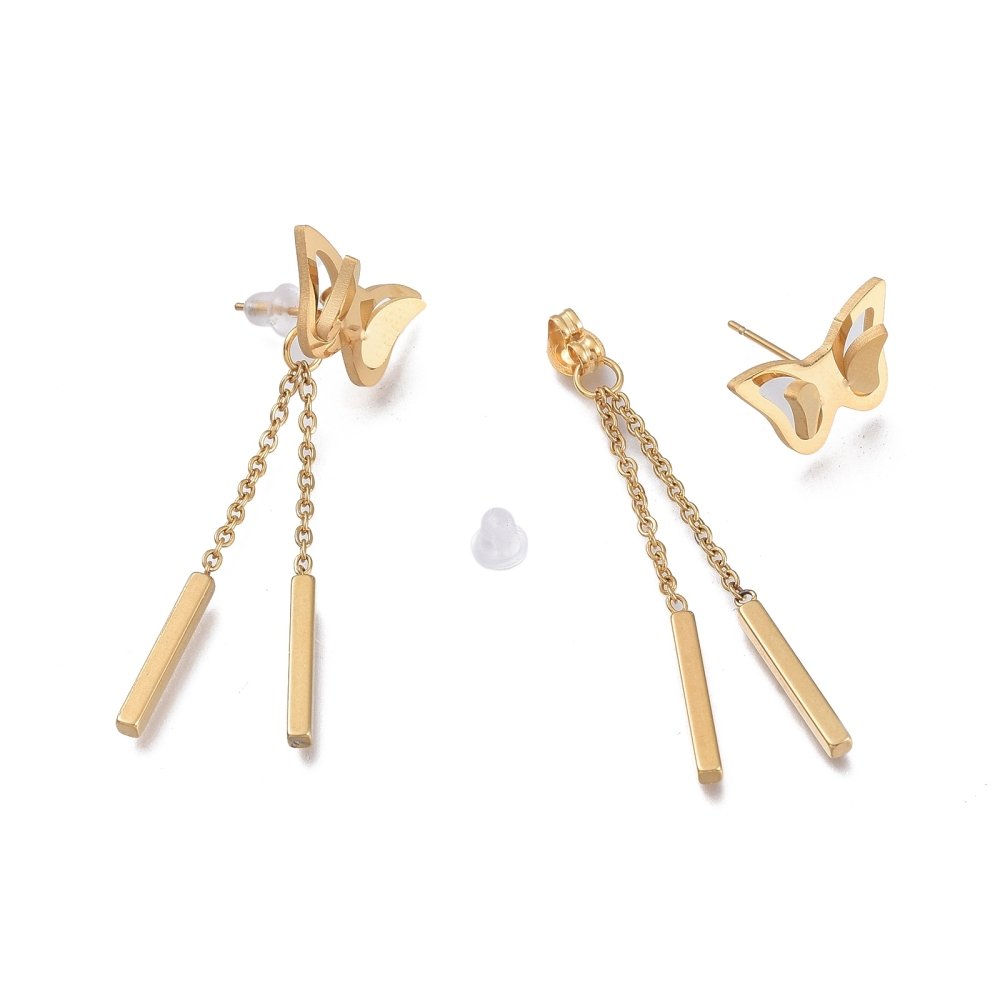 Aretes Dorados Mariposas Hilos