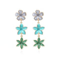 Aretes Tres Flores Celeste y Verde