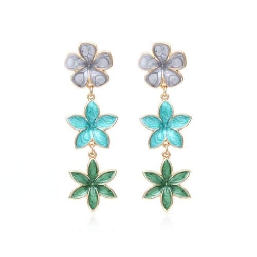 Aretes Tres Flores Celeste y Verde