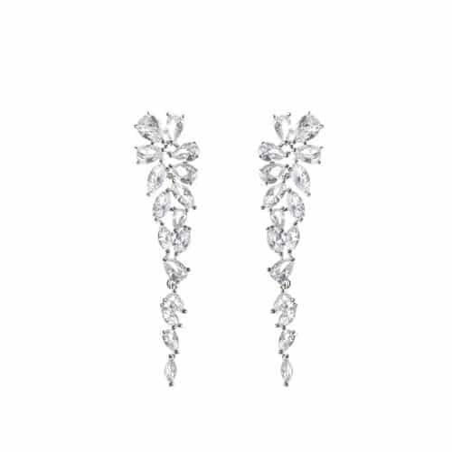 Aretes Plateados Flor Zirconias Largos