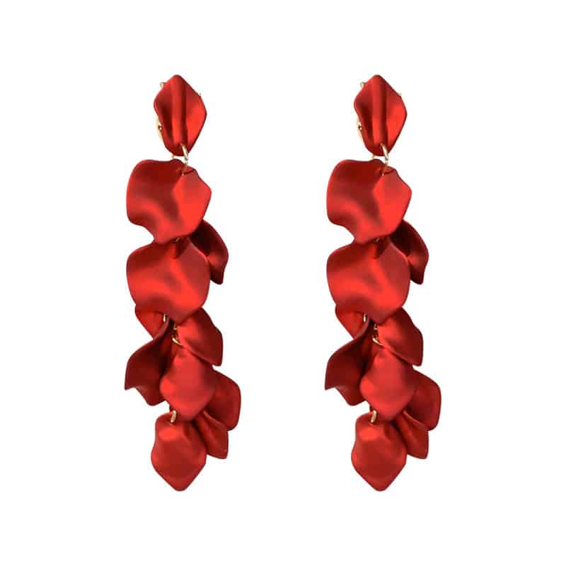 Aretes Largos Petalos Rojos