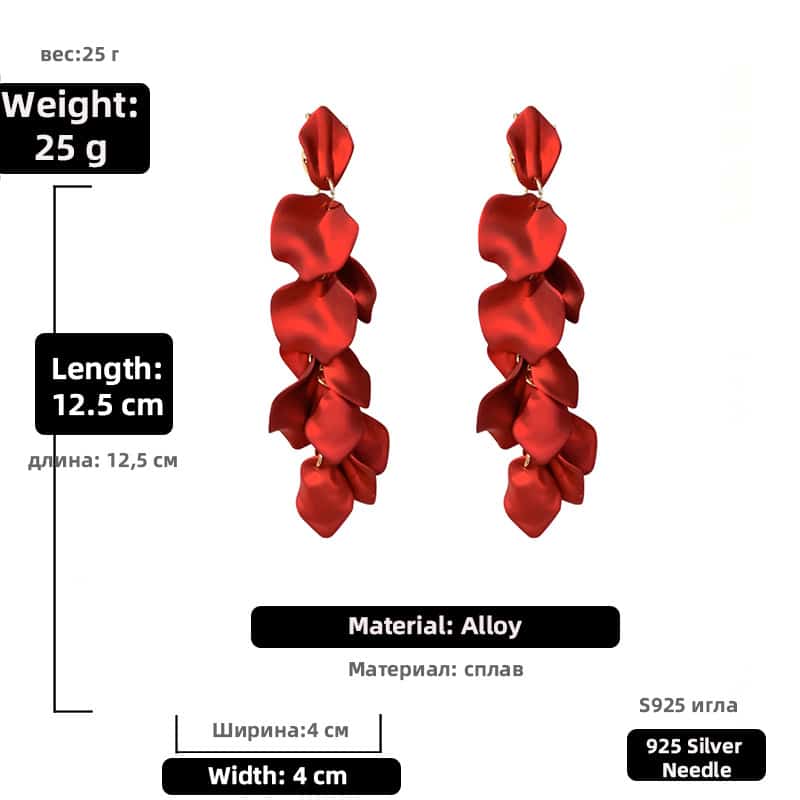 Aretes Largos Petalos Rojos