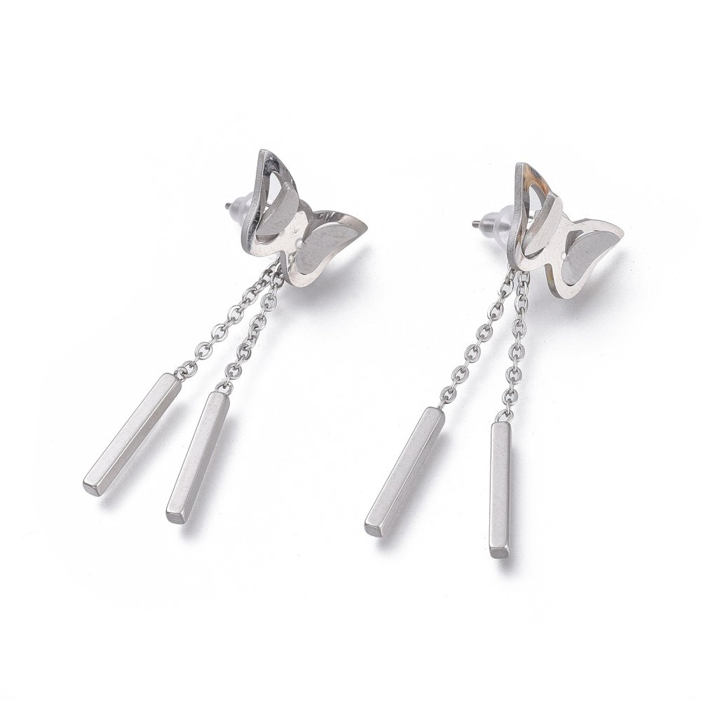 Aretes Plateados Mariposas Hilos