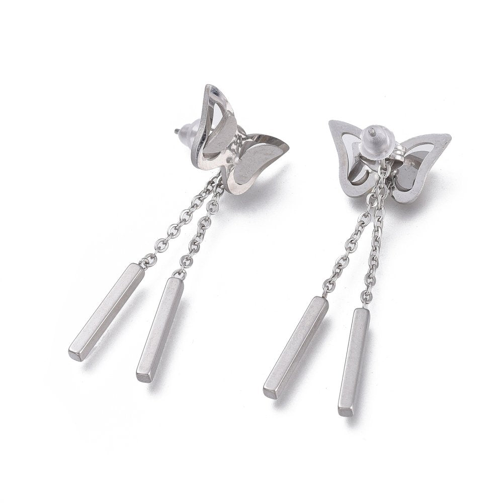 Aretes Plateados Mariposas Hilos