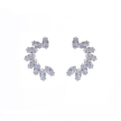 Aretes Plateados Semicirculo Zirconias