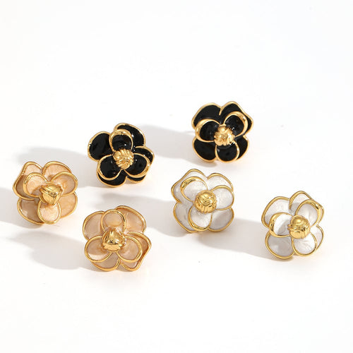 Aretes Dorados Rosa Nacarada Blanca