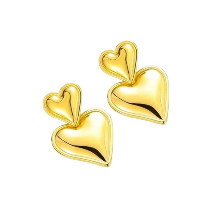 Aretes Dorados Dos Corazones