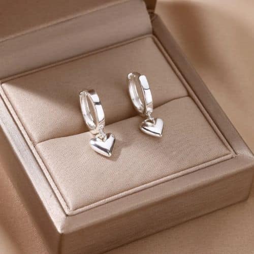 Argollas Plateadas Corazon Colgante