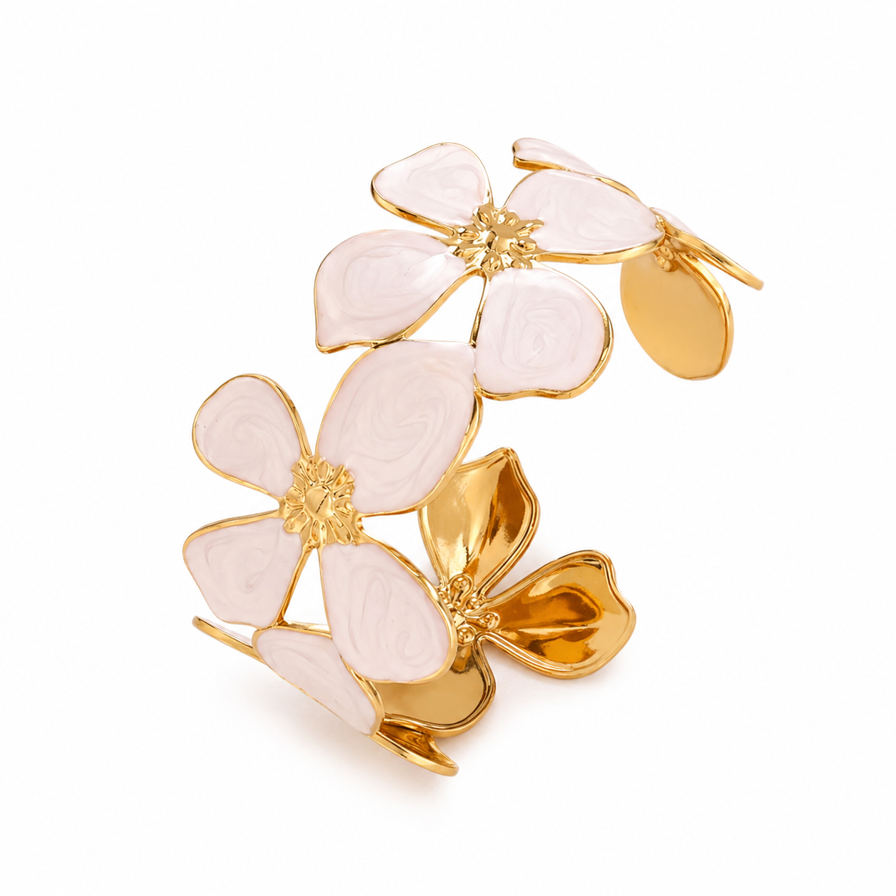Brazalete Dorado Flores Grandes Blancas