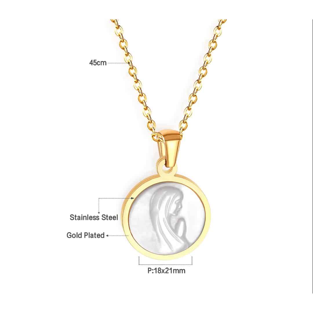 Cadena Dorada Virgen Maria Tipo Concha Nacar