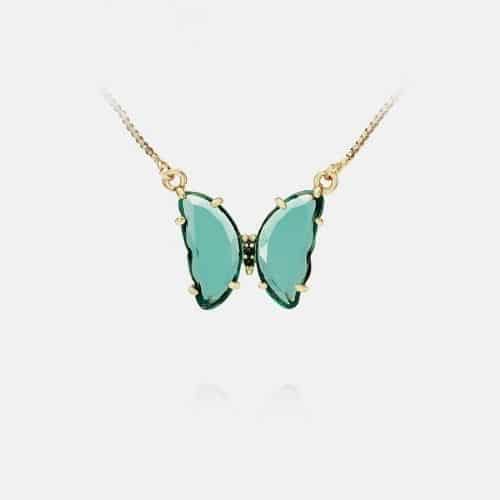 Cadena Dorada Mariposa de Cristal Verde