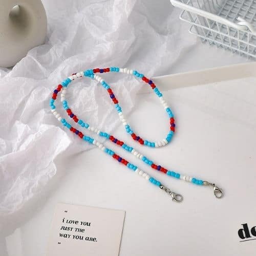 Cadena para Lentes Celeste, Blanco y Rojo