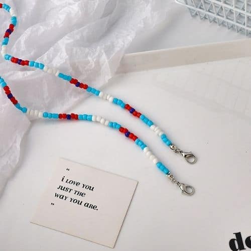 Cadena para Lentes Celeste, Blanco y Rojo