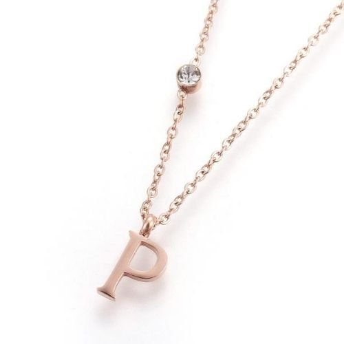 Cadena Rose Gold Zirconia Letra P