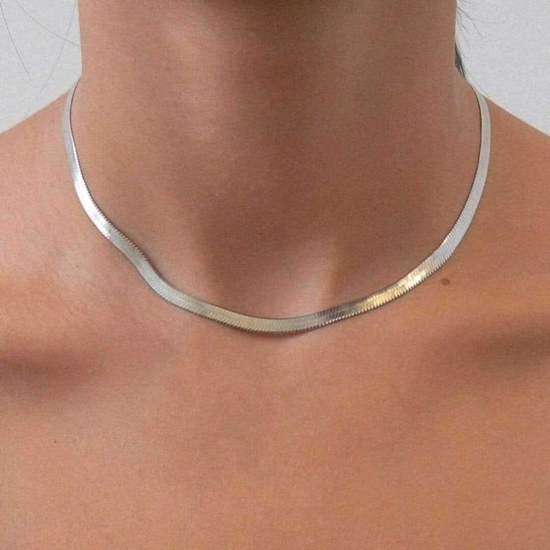 Choker Plateado Herringbone