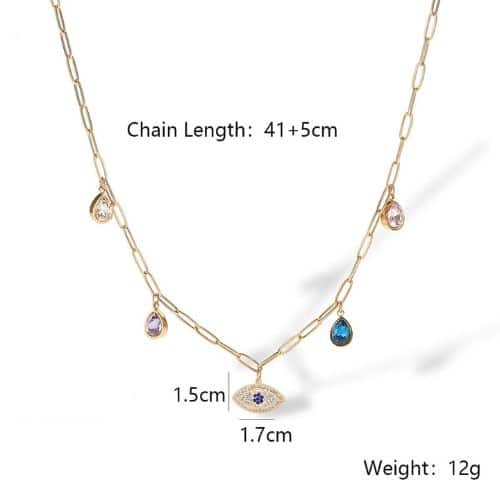 Collar Dorado Paperclip Gotas Ojo