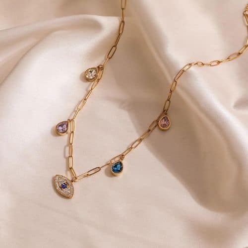 Collar Dorado Paperclip Gotas Ojo