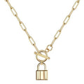 Collar Dorado Paperclip Candado Cierre Frontal
