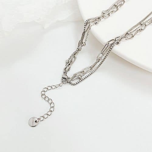 Collar Múltiple Plateado Paperclip