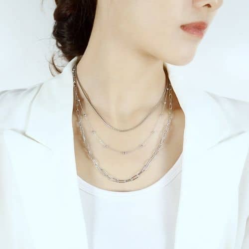 Collar Múltiple Plateado Paperclip