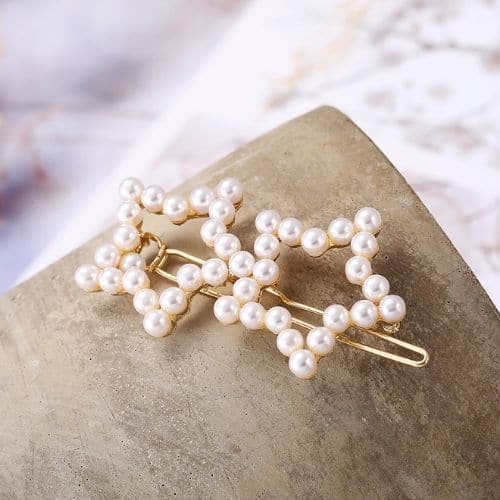 Gancho Dorado Dos Estrellas con Perlas Para Cabello