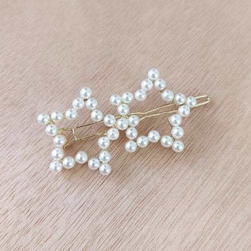 Gancho Dorado Dos Estrellas con Perlas Para Cabello